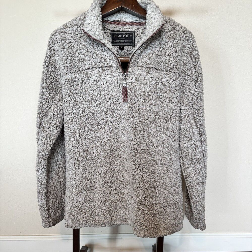 True Grit Pullover Men’s S Taupe Gray Sherpa Fleece 1/4 Zip Soft Warm Outdoor